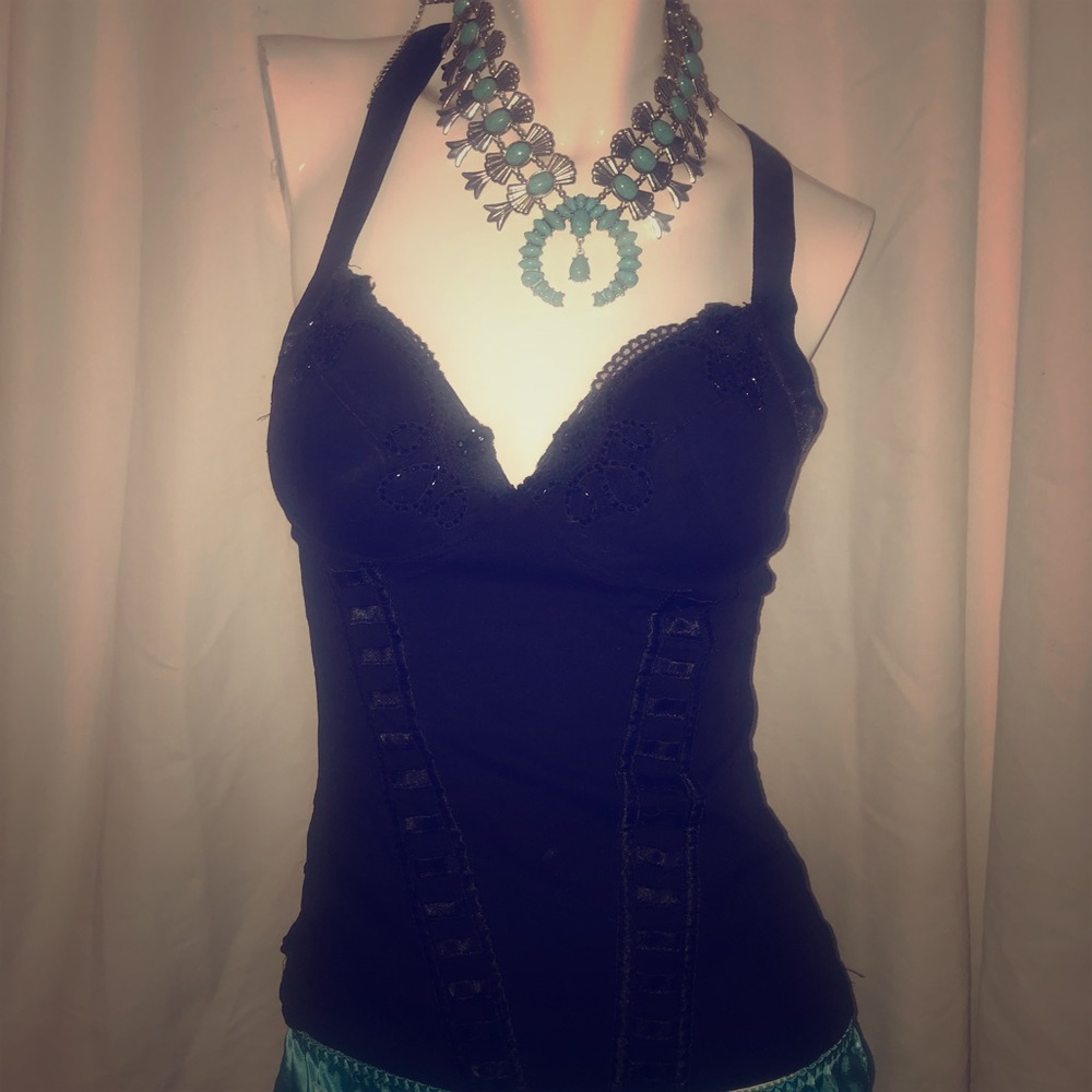 Black beaded corset stretch fit, with padded cups